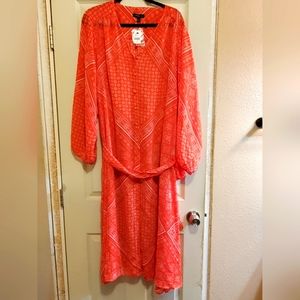 Lane Bryant 26/28W Red and White Maxi Sheer Dress or duster NWT